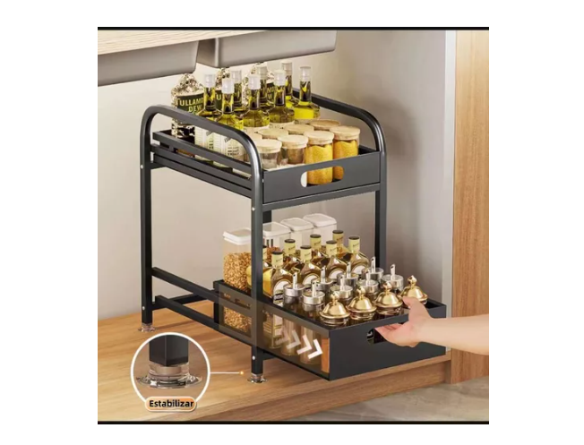Organizador Estante De 2 Niveles Cocina Color Negro