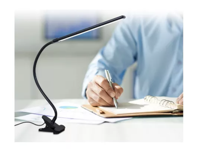 Lámpara Led Flexible Con Pinza Luz Regulable Para Lectura (Blanco / Negro)