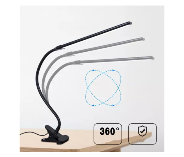 Lámpara Led Flexible Con Pinza Luz Regulable Para Lectura (Blanco / Negro)