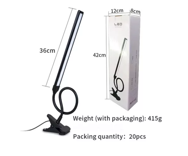 Lámpara Led Flexible Con Pinza Luz Regulable Para Lectura (Blanco / Negro)