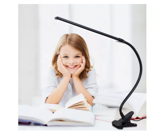 Lámpara Led Flexible Con Pinza Luz Regulable Para Lectura (Blanco / Negro)