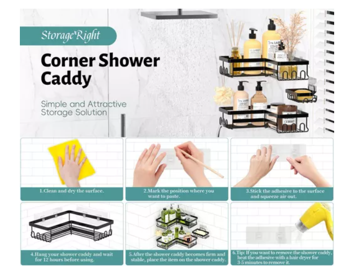 Set 3 Pzs Esquinero Organizador Ducha Baño Jabonera Adhesiva