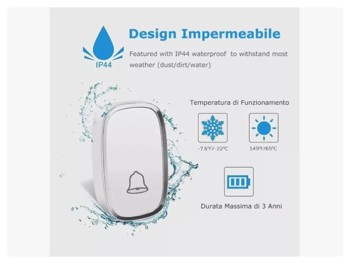 Timbre Inalámbrico Impermeable De 300 M Con 1 Transmiso 2rec