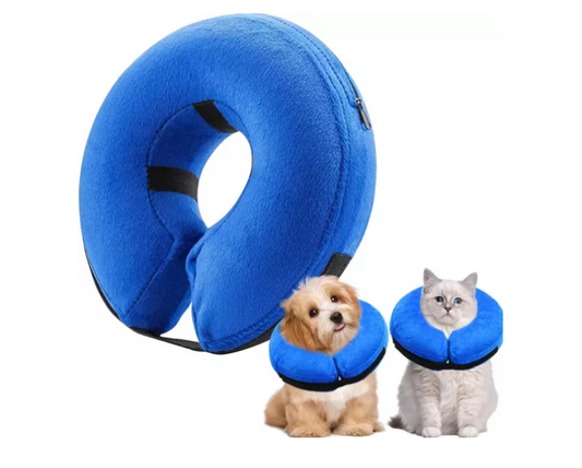 Collar Inflable Isabelino Anti Mordida Perros Gatos Gris / Azul