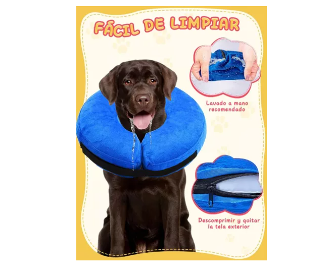 Collar Inflable Isabelino Anti Mordida Perros Gatos Gris / Azul