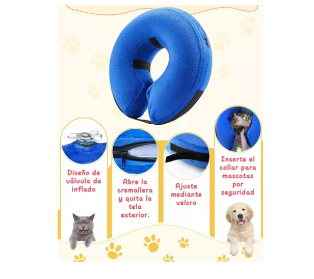 Collar Inflable Isabelino Anti Mordida Perros Gatos Gris / Azul