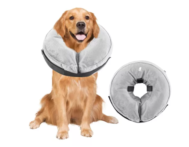 Collar Inflable Isabelino Anti Mordida Perros Gatos Gris / Azul