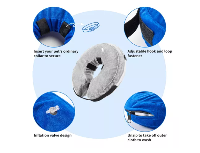 Collar Inflable Isabelino Anti Mordida Perros Gatos Gris / Azul
