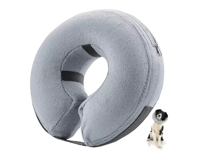Collar Inflable Isabelino Anti Mordida Perros Gatos Gris / Azul