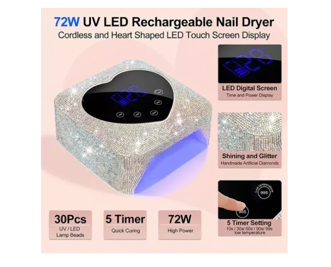 Lámpara De Uñas Led 72w Inalámbrica Recargable Luz Uv Led