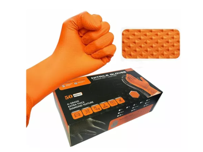 Guantes Bienok Negro / Naranja Diamantado 8.0 Grs Profesional 50 Uni