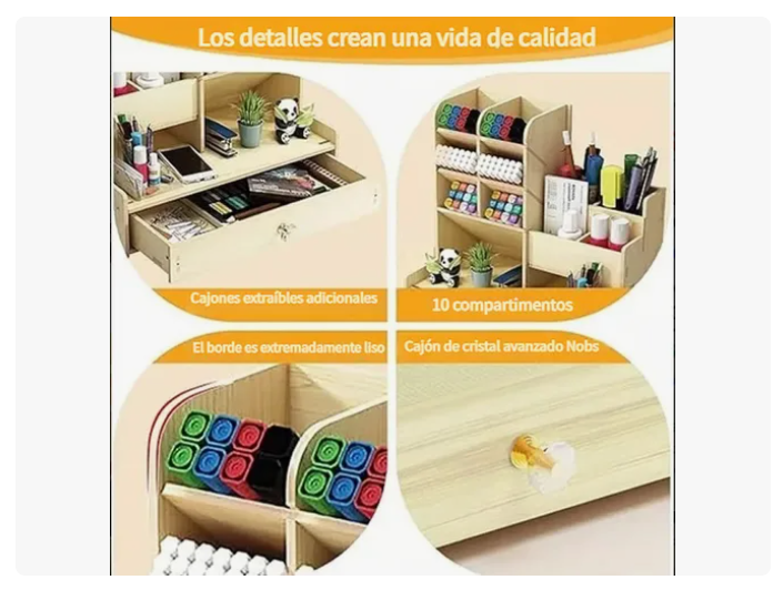 Organizador Escritorio Madera Portalápices Oficina Escuela