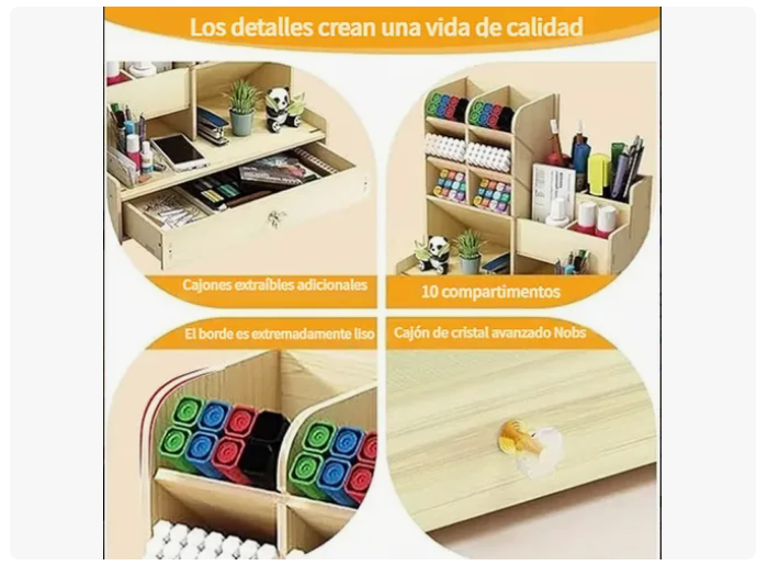 Organizador Escritorio Madera Portalápices Oficina Escuela
