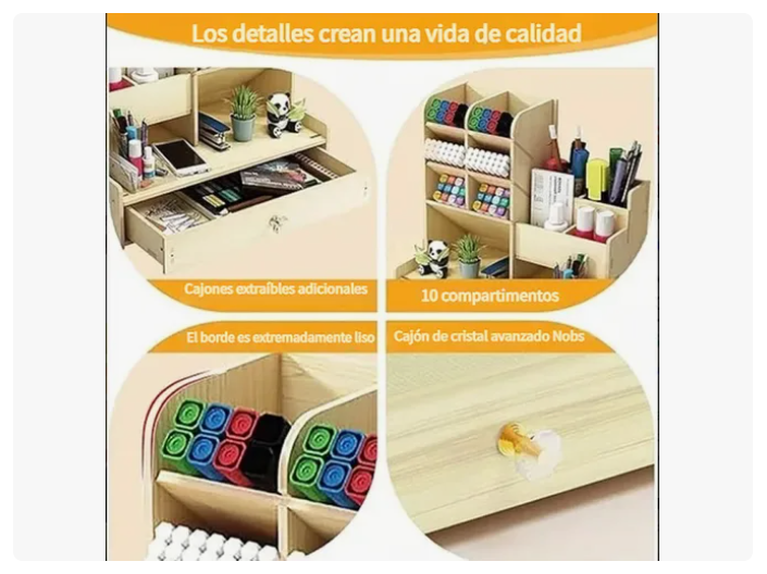 Organizador Escritorio Madera Portalápices Oficina Escuela