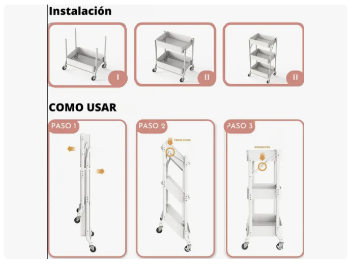 Organizador Carro Plegable Multiuso De 3 Niveles Con Ruedas