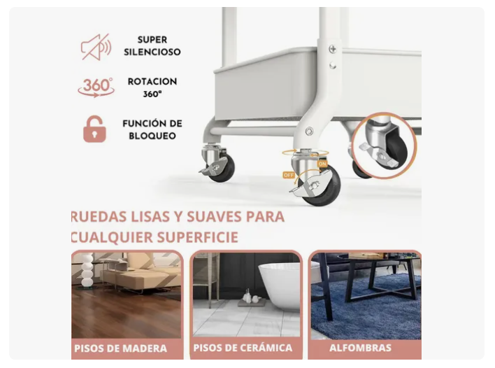 Organizador Carro Plegable Multiuso De 3 Niveles Con Ruedas