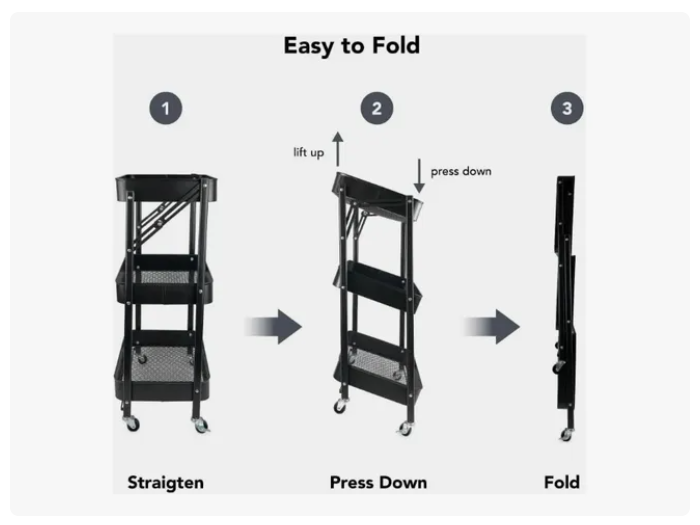 Organizador Carro Plegable Multiuso De 3 Niveles Con Ruedas