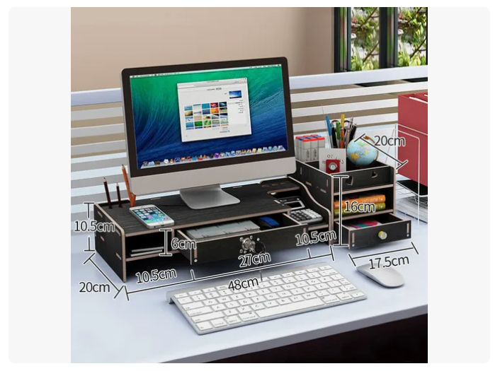 Elevador Base Soporte Monitor + Organizador De Escritorio