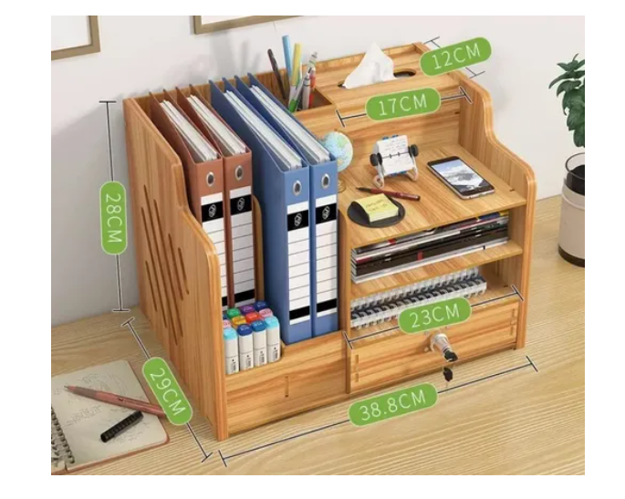 Organizador Libro Carpetas Madera Oficina Con Porta Lapiz