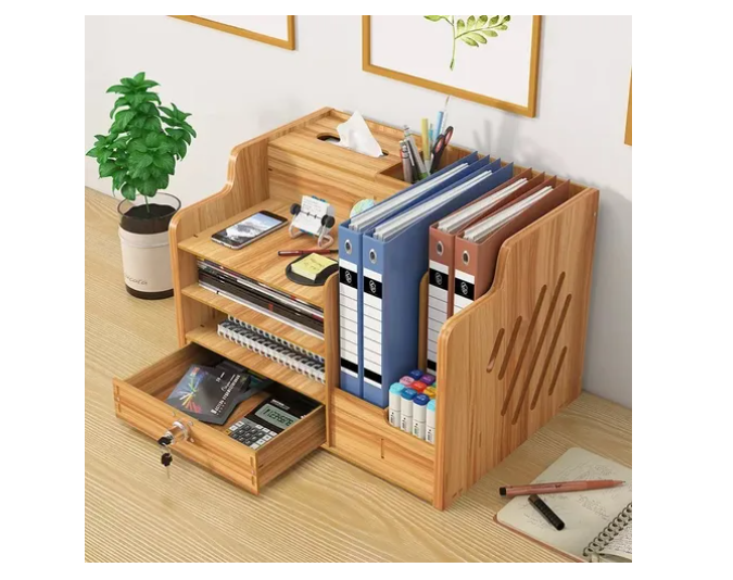 Organizador Libro Carpetas Madera Oficina Con Porta Lapiz