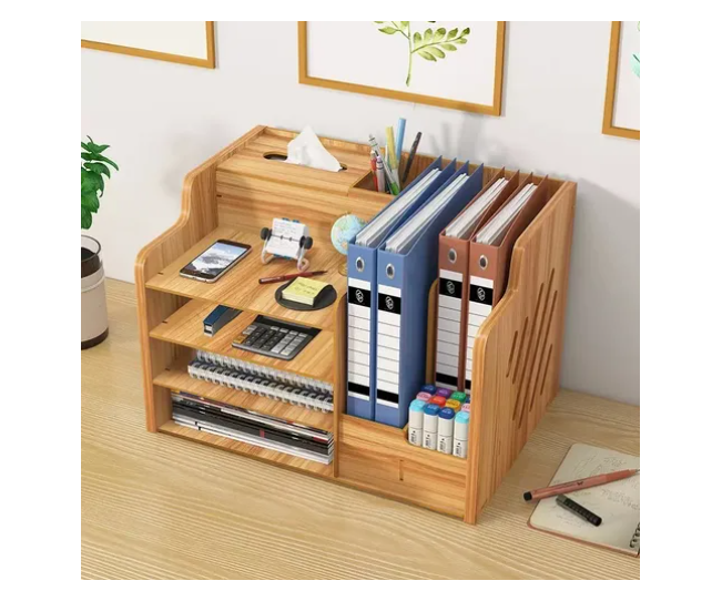 Organizador Libro Carpetas Madera Oficina Con Porta Lapiz