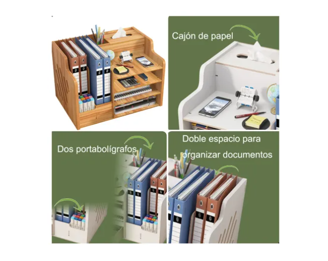 Organizador Libro Carpetas Madera Oficina Con Porta Lapiz