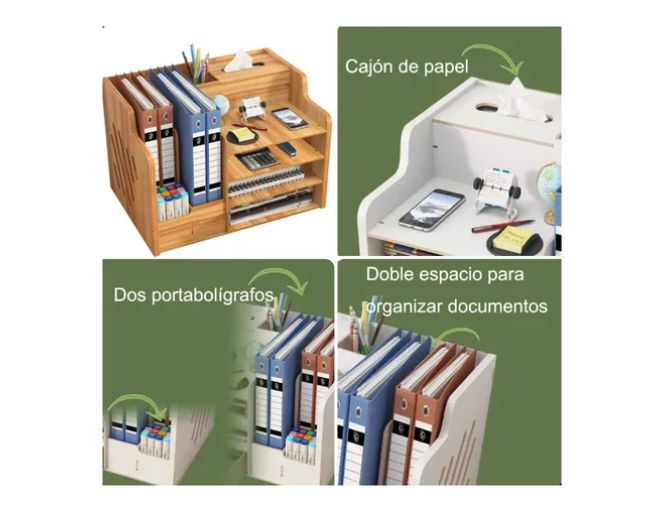 Organizador Libro Carpetas Madera Oficina Con Porta Lapiz