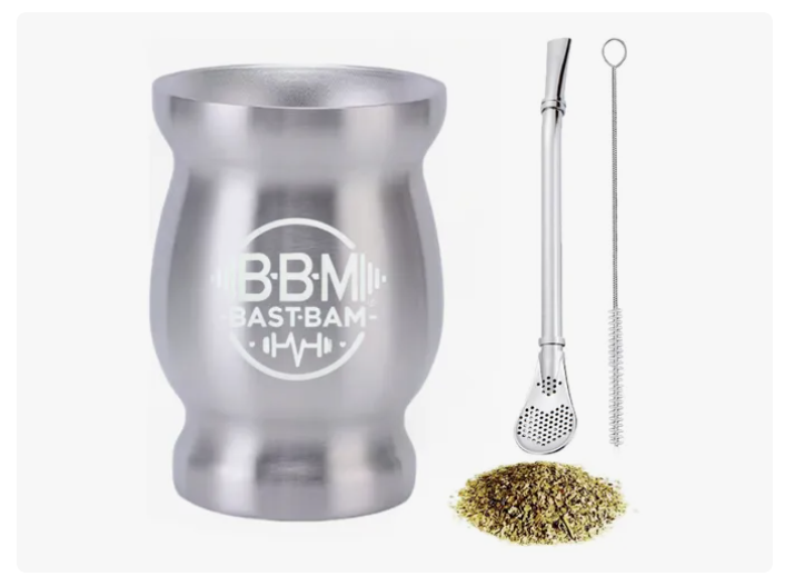 Taza De Con Bombilla Y Cepillos Set Acero Inoxidable 260ml