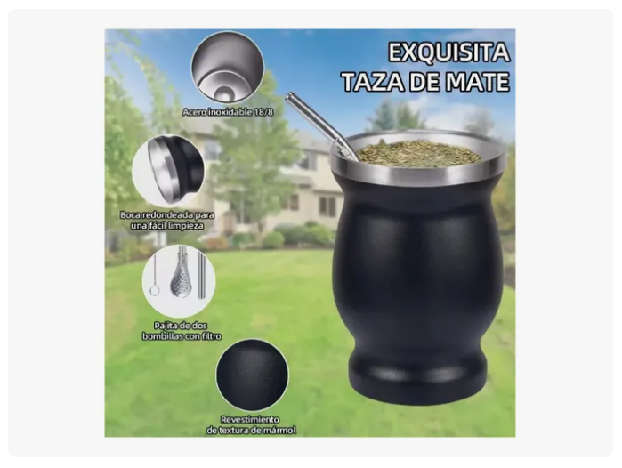 Taza De Con Bombilla Y Cepillos Set Acero Inoxidable 260ml