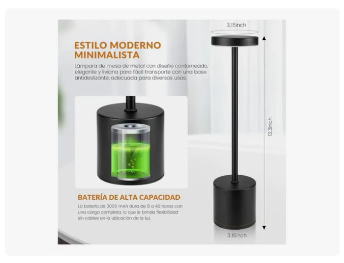 Lámpara De Mesa Recargable, Lámpara Inalámbrica Lampara Led