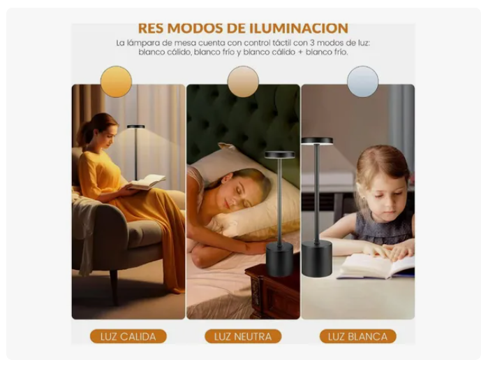 Lámpara De Mesa Recargable, Lámpara Inalámbrica Lampara Led