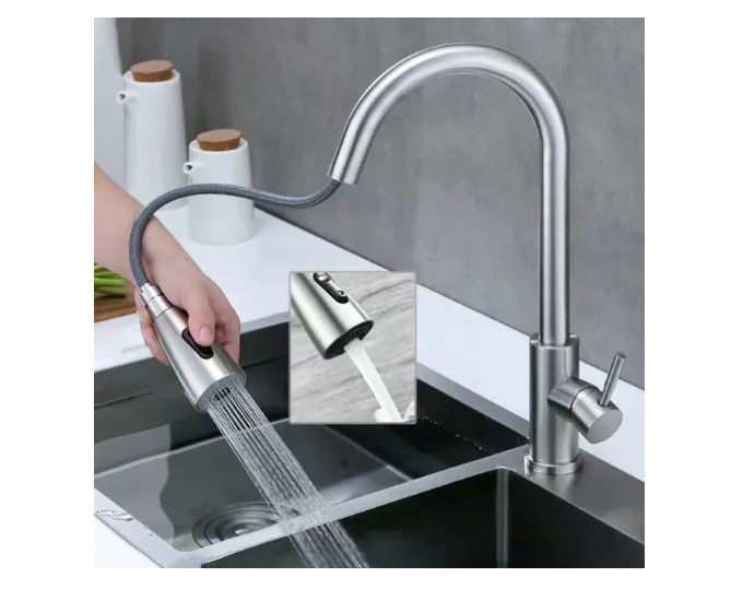 Llave Monomando Lavaplatos Extensible 3 Modos Cocina Niquel