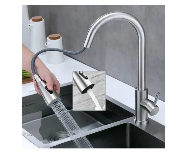 Llave Monomando Lavaplatos Extensible 3 Modos Cocina Niquel