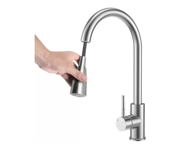 Llave Monomando Lavaplatos Extensible 2 Modos Cocina Niquel