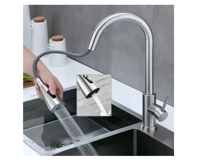Llave Monomando Lavaplatos Extensible 2 Modos Cocina Niquel