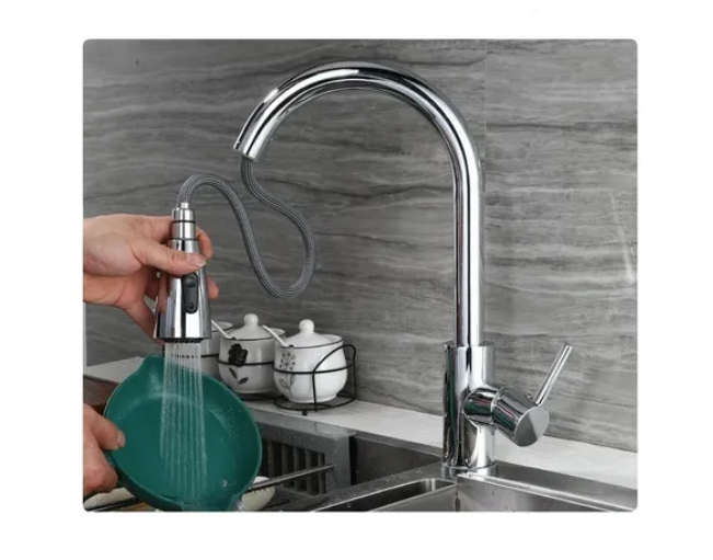 Llave Monomando Lavaplatos Extensible 2 Modos Cocina Niquel