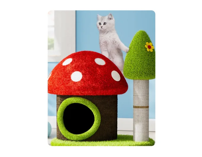 Casa Rascador Para Gato Diseño Hongo Con Poste Árbol