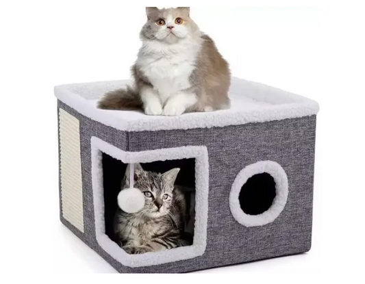 Casa Iglu Para Gatos Cama Michis Plegable Con Cojin Pompon