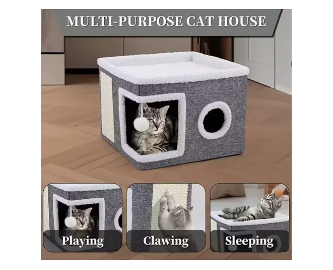 Casa Iglu Para Gatos Cama Michis Plegable Con Cojin Pompon