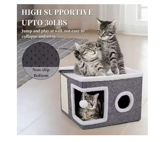 Casa Iglu Para Gatos Cama Michis Plegable Con Cojin Pompon