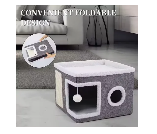 Casa Iglu Para Gatos Cama Michis Plegable Con Cojin Pompon