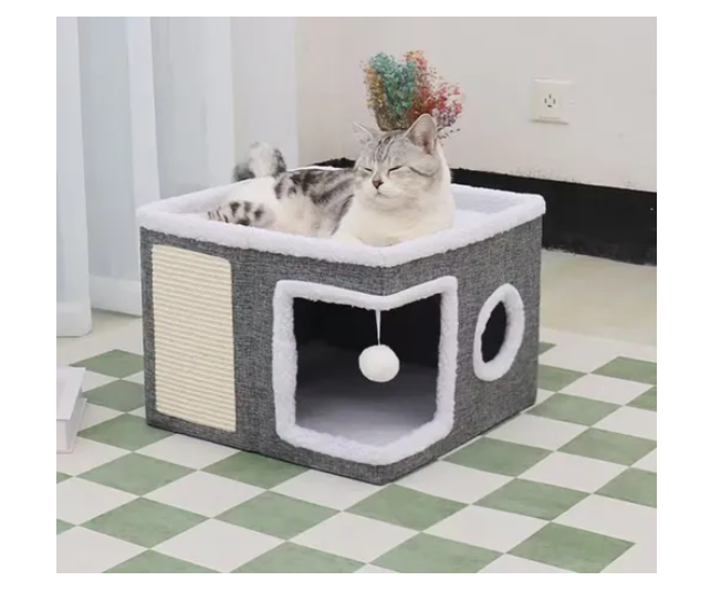 Casa Iglu Para Gatos Cama Michis Plegable Con Cojin Pompon