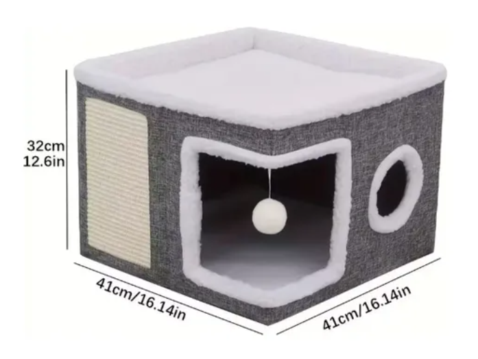 Casa Iglu Para Gatos Cama Michis Plegable Con Cojin Pompon