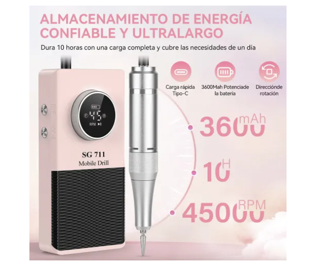 Pulidor De Uñas Esmeril Profesional Drill Portátil 45000 Rpm