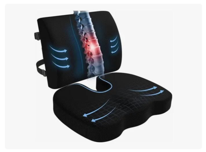 Kit Cojin Asiento Con Soporte Respaldo Lumbar Para Sillas