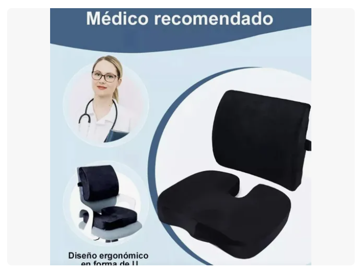 Kit Cojin Asiento Con Soporte Respaldo Lumbar Para Sillas