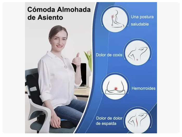 Kit Cojin Asiento Con Soporte Respaldo Lumbar Para Sillas
