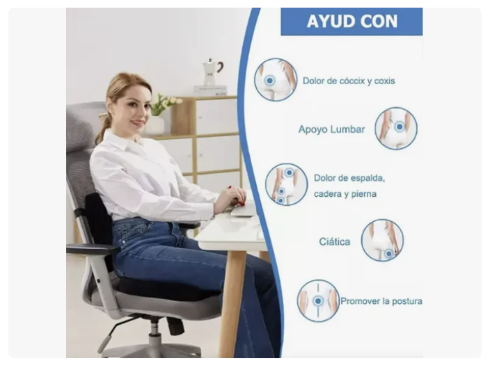 Kit Cojin Asiento Con Soporte Respaldo Lumbar Para Sillas