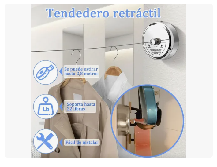 Tendedero Retráctil Ropa Colgador Logia Acero Inoxidable