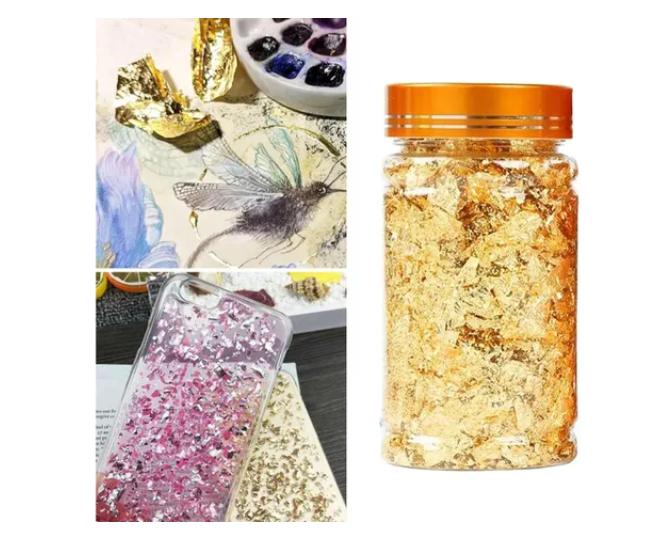 Escamas En Hoja Oro Papel Resina Epóxica Flake Uñas Foil
